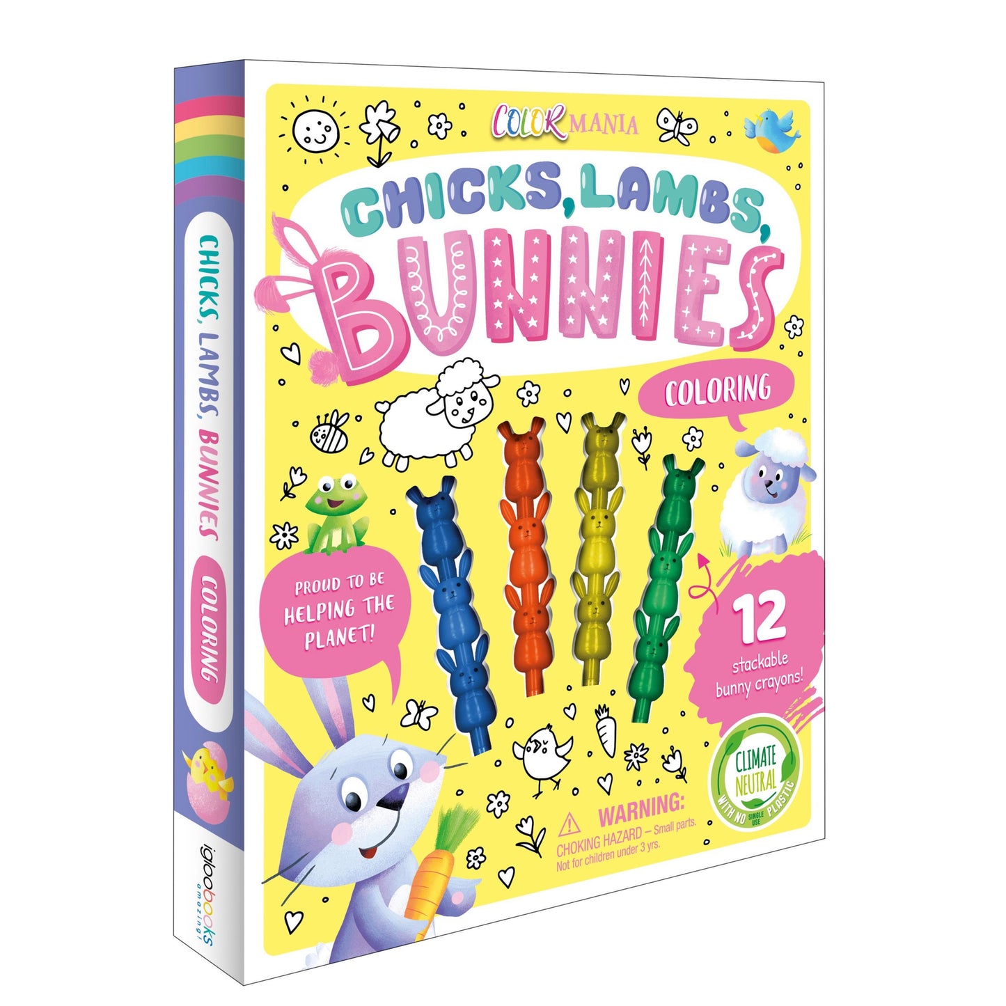 Chicks, Lambs, Bunnies Coloring Set: With 12 Stackable Crayons