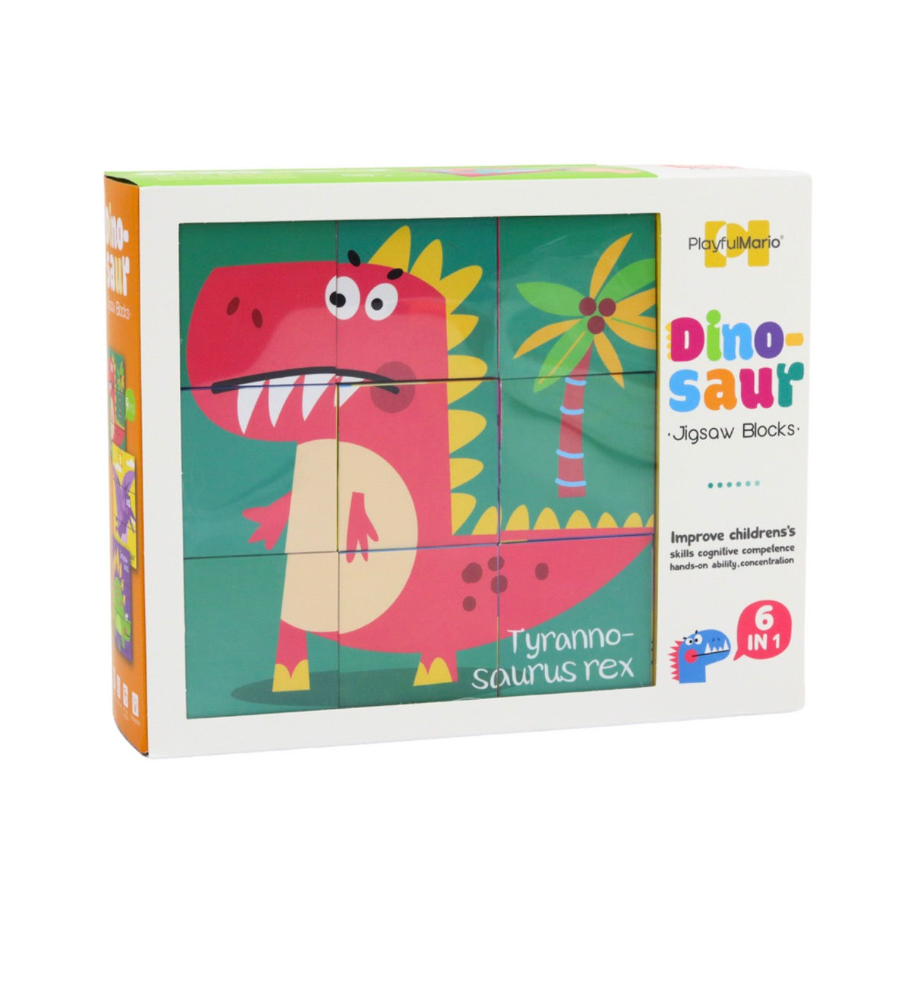 لعب مكعبات البازل التعليمية 6 في 1 - تصميم الديناصورات | 6in1 Dinosaur Wooden Block Puzzle
