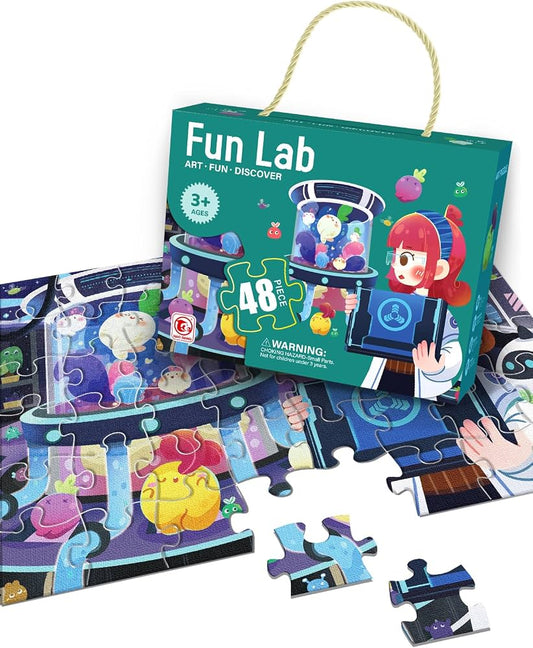 بازل المختبر العجيب 48 قطعة مع مقبض للحمل - Fun Lab Kids Puzzle
